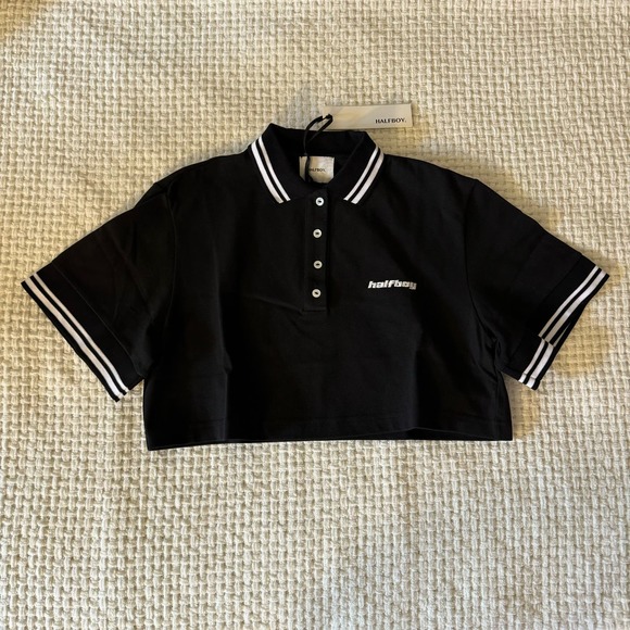 Halfboy Black Logo-Embroidered Cropped Polo - XS - NWT - Picture 2 of 10